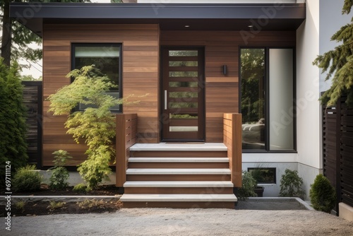A modern house with a wooden front door
