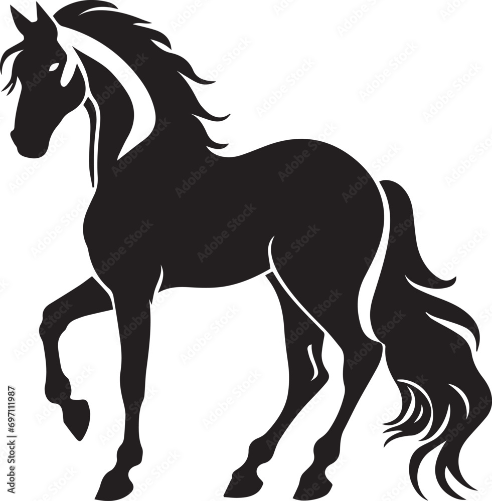 Black silhouette horse with white background