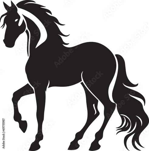 Black silhouette horse with white background