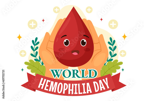 World Hemophilia Day Vector Illustration on April 17 with Red Bleeding Blood and Earth Map for Awareness Healthcare in Cartoon Background Design