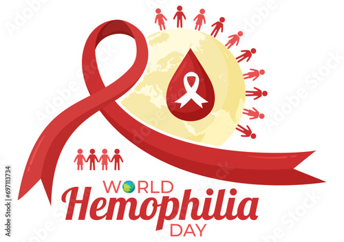 World Hemophilia Day Vector Illustration on April 17 with Red Bleeding Blood and Earth Map for Awareness Healthcare in Cartoon Background Design