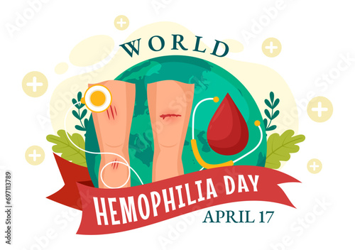 World Hemophilia Day Vector Illustration on April 17 with Red Bleeding Blood and Earth Map for Awareness Healthcare in Cartoon Background Design