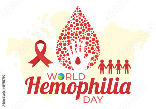 World Hemophilia Day Vector Illustration on April 17 with Red Bleeding Blood and Earth Map for Awareness Healthcare in Cartoon Background Design