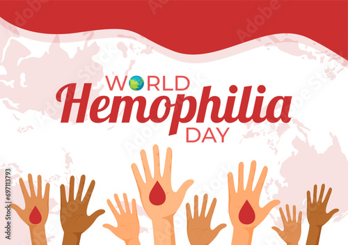 World Hemophilia Day Vector Illustration on April 17 with Red Bleeding Blood and Earth Map for Awareness Healthcare in Cartoon Background Design