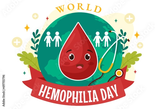 World Hemophilia Day Vector Illustration on April 17 with Red Bleeding Blood and Earth Map for Awareness Healthcare in Cartoon Background Design