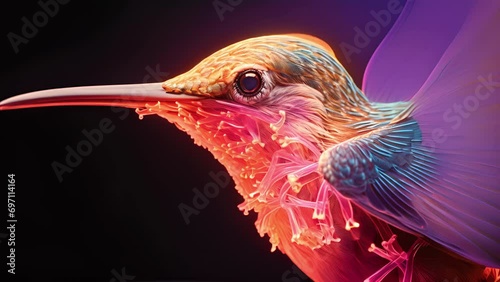 Detailed of a hibernating hummingbirds brain, showcasing the remarkable ability of these small birds to enter a state of suspended animation, believed to be influenced by quantum effects photo