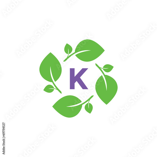letter k organic leaf botanical product modern logo design graphic vector © NUR