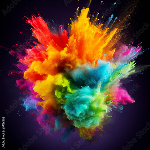 Photo colorful mixed rainbow powder explosion isolated background, Happy Holi, Holi background, AI Generated