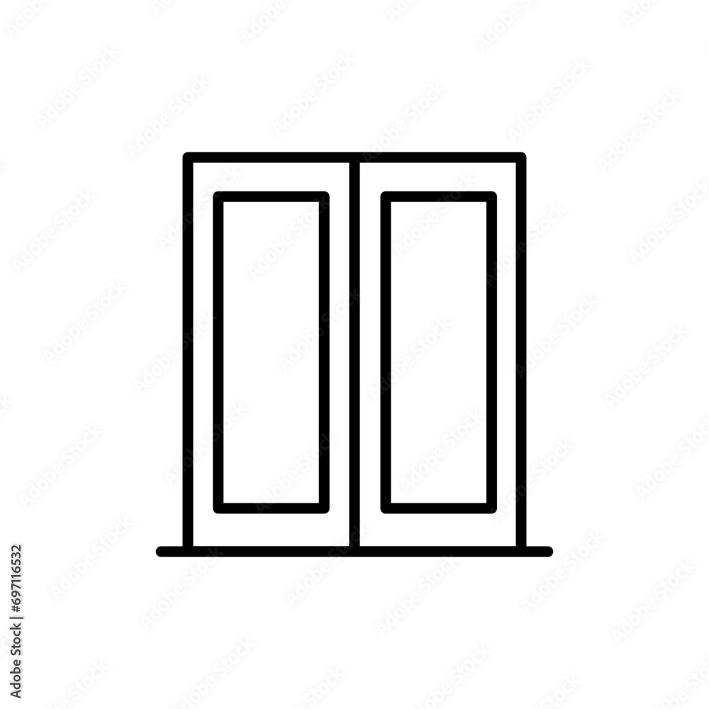 Double door icons, minimalist vector illustration ,simple transparent graphic element .Isolated on white background