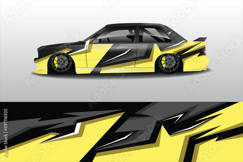Vector design of car sticker kit racing background abstract lines graphics of racing  rally  adventure and livery car wrapping