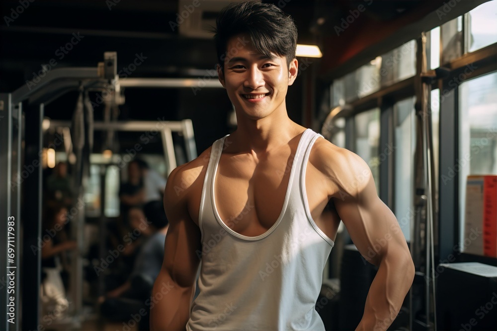 ジムで筋トレをしている日本人男性(筋肉・マッチョ・フィットネス・ヘルスケア) ジムで筋トレをしている日本人男性(筋肉・マッチョ・フィットネス・ヘルスケア)