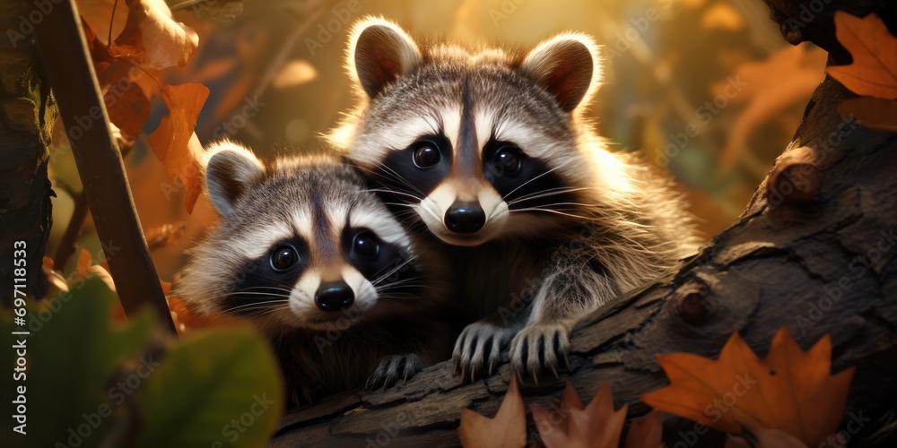 2 baby raccoons are in their branches, generative AI 2 baby raccoons are in their branches, generative AI