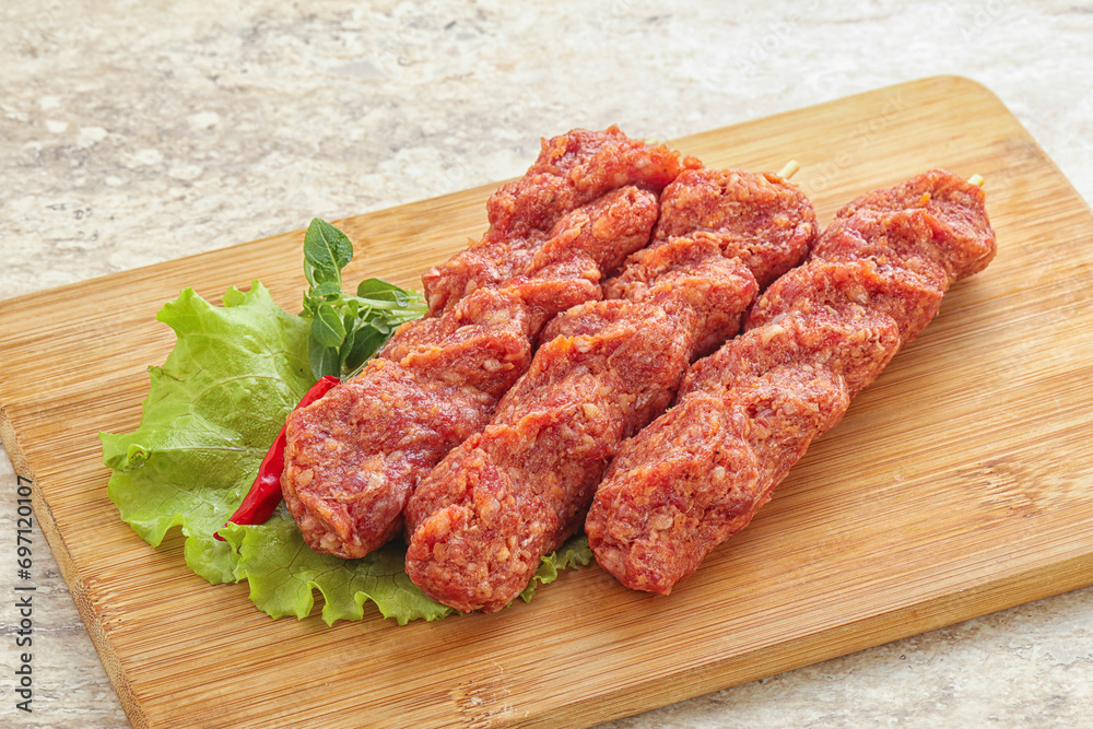 Raw beef kebab minced meat