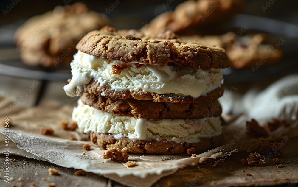 Sweet Symphony: Ice Cream Sandwiches with Vanilla Ice Cream and Peanut Butter