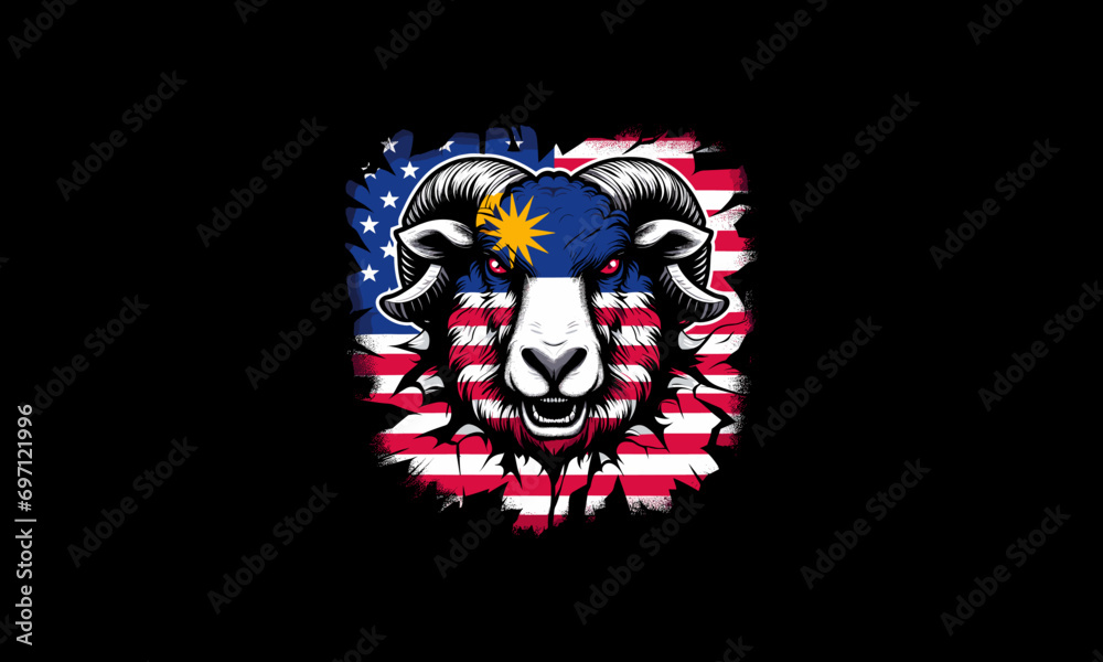 Obraz premium head sheep with flag malaysia vector illustration design