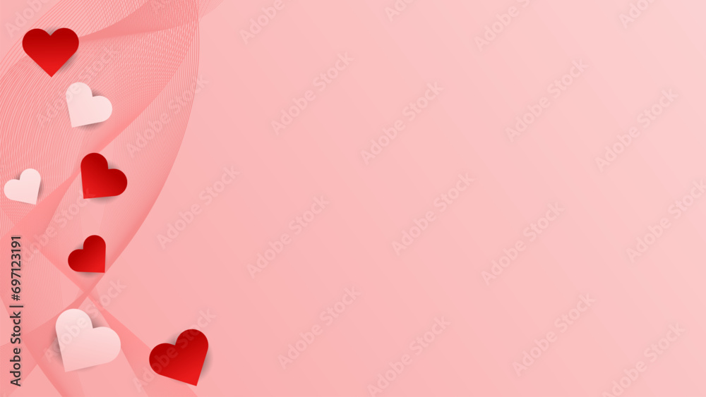 Vector illustration of a valentine's day background, with soft pink and red hearts. background with lines and red love symbols