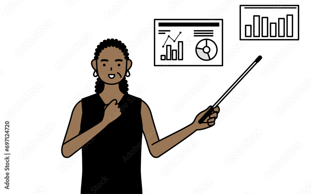 African-American senior woman analyzing a performance graph. African-American senior woman analyzing a performance graph.
