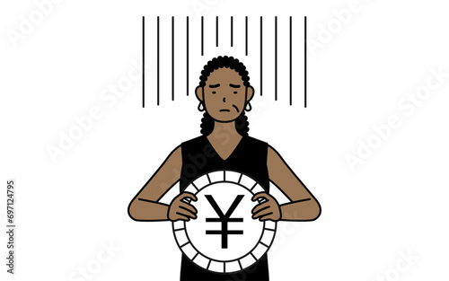 African-American senior woman an image of exchange loss or yen depreciation