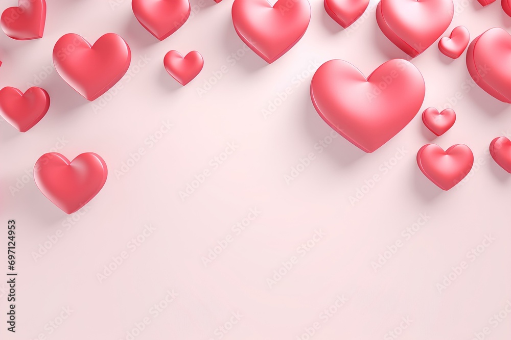 cute 3d hearts shape place on the left, cartoon style, valentine's concept, with copy space