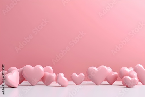 cute 3d hearts shape place on the left, cartoon style, valentine's concept, with copy space