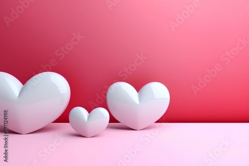 cute 3d hearts shape place on the left, cartoon style, valentine's concept, with copy space