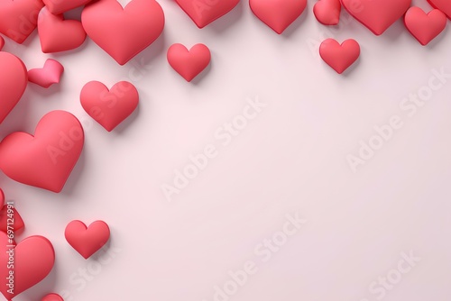 cute 3d hearts shape place on the left, cartoon style, valentine's concept, with copy space