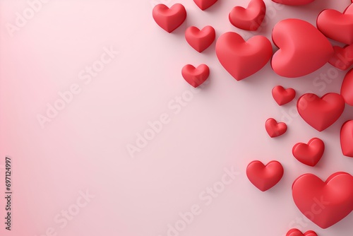 cute 3d hearts shape place on the left, cartoon style, valentine's concept, with copy space