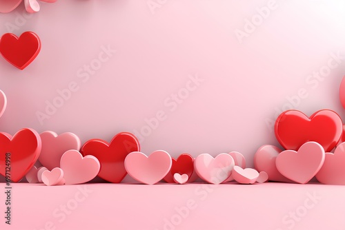 cute 3d hearts shape place on the left, cartoon style, valentine's concept, with copy space