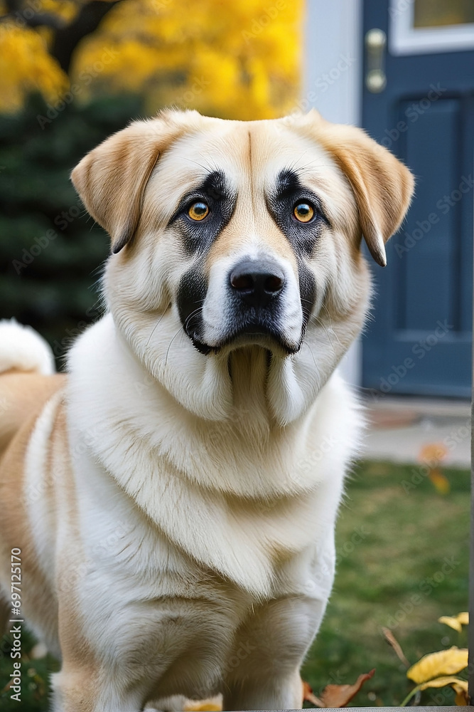 A Australian Shepherd sitting on the grass. Generative AI