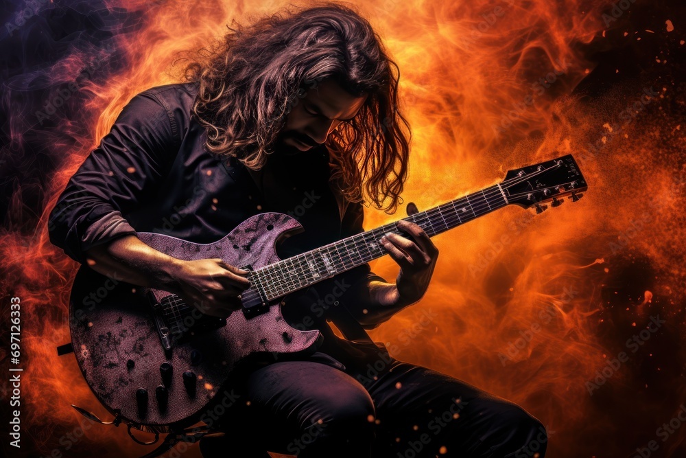 Obraz premium A musician playing a guitar, capturing the passion and soul of music.