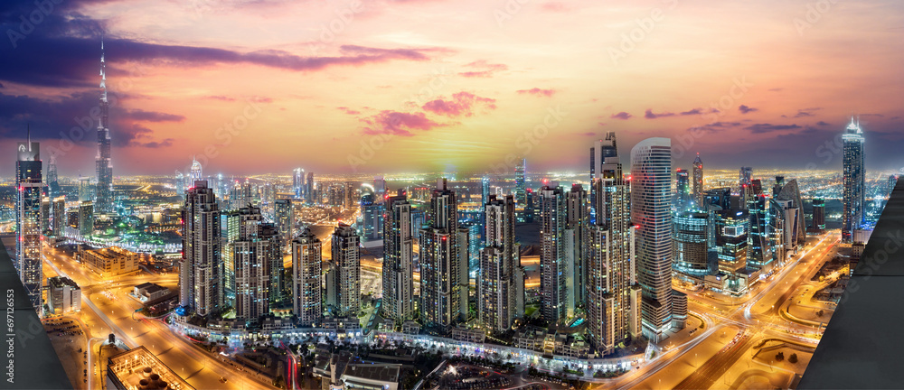 Dubai - amazing city center skyline with luxury skyscrapers, United Arab Emirates
 - obrazy, fototapety, plakaty 