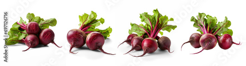 Collection of beetroot fresh red beet with leaves and a half isolated on on isolate transparency background, PNG 