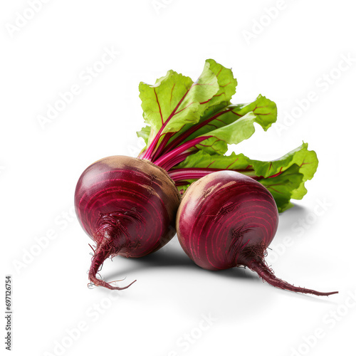 Isolated beetroot. One fresh red beet with leaves and a half isolated on white background
