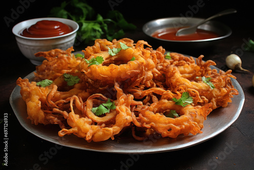 Onion Bhaji or Pakora with Tomato Ketchup photo