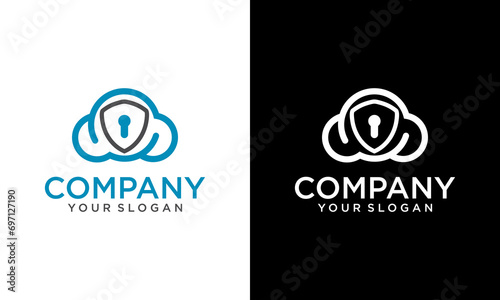 Creative cyber cloud security shield protection logo company design template element