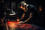 Portrait of a creative tattoo artist at work, unique and artistic.