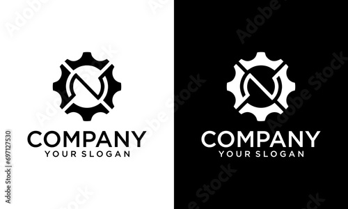 Creative Letter N Gear Logo Design Template. Automotive Gear Logo for Business and Industrial Identity