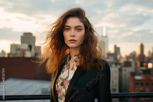 Portrait of a fashion model on a city rooftop, chic and stylish. © Jelena