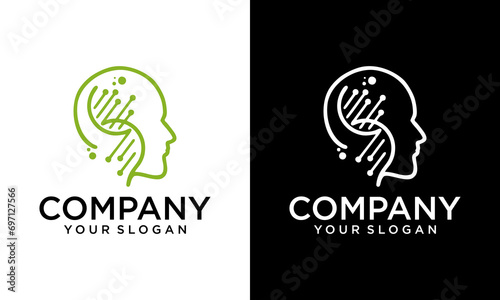 Creative Human DNA Logo Design Template Inspiration, Inside of human head. DNA. Chromosome. Icon Vector Symbol Design Illustration.