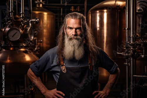 Portrait of a master brewer in a brewery, craft and expertise.