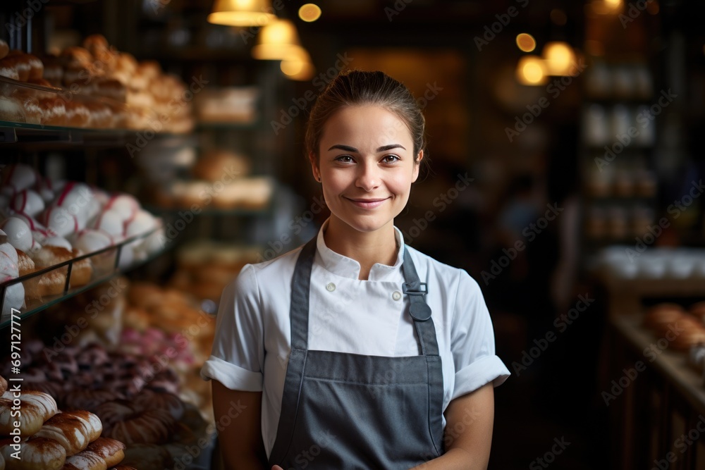 Portrait of a professional pastry chef in a bakery, skillful and artistic.