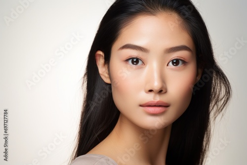 Beautiful Asian woman Close up on her face with smooth skin