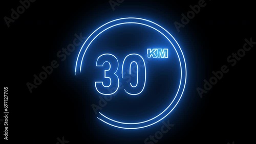 Animated traffic sign icon with a maximum speed of 30 kilometers per hour with a glowing neon effect photo