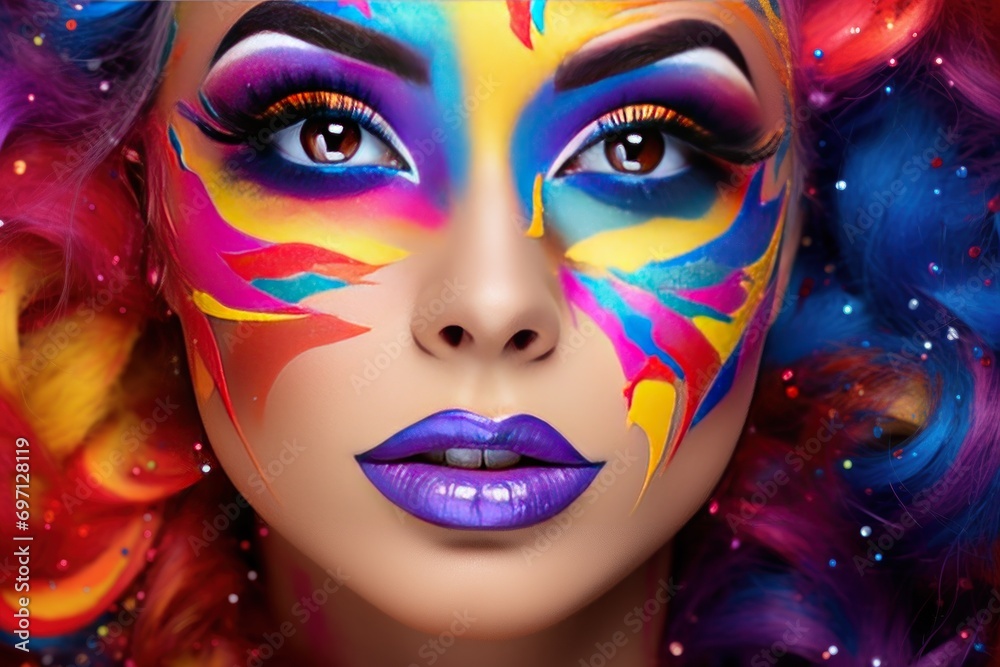 Portrait of a vibrant makeup artist with her colorful palette, creativity and flair.