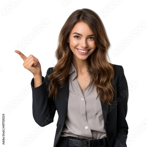 business woman pointing at something transparency background, PNG photo