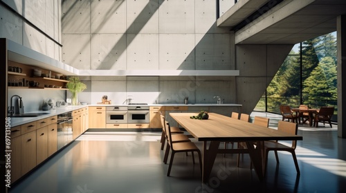 The kitchen room is in a concrete style. Generative AI. © visoot
