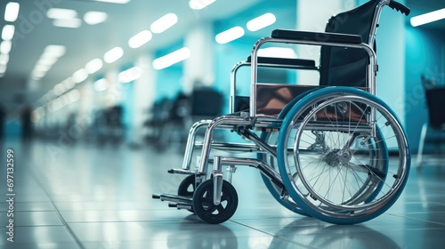 Wheelchairs in the hospital, Wheelchairs waiting for patient services. Generative AI.