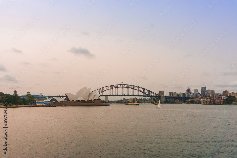 The city skyline of Sydney, Australia. Circular Quay during the forest fires