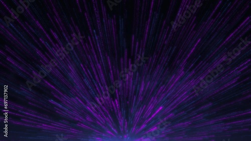 Abstract neon purple blue theme light streaks loop going upward motion on smoke background, cyberpunk technology motion background, cybercity wire lines loop, Dot line 