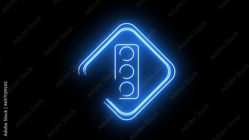 Animated traffic sign icon, there is a traffic light with a glowing neon effect Animated traffic sign icon, there is a traffic light with a glowing neon effect